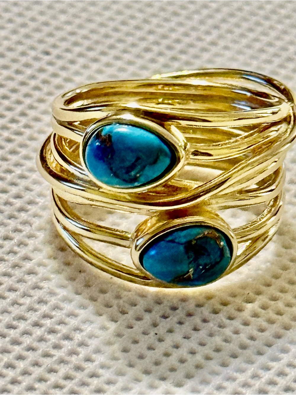 Gold Turquoise Double-Station Wrap Ring - Women Jewelry